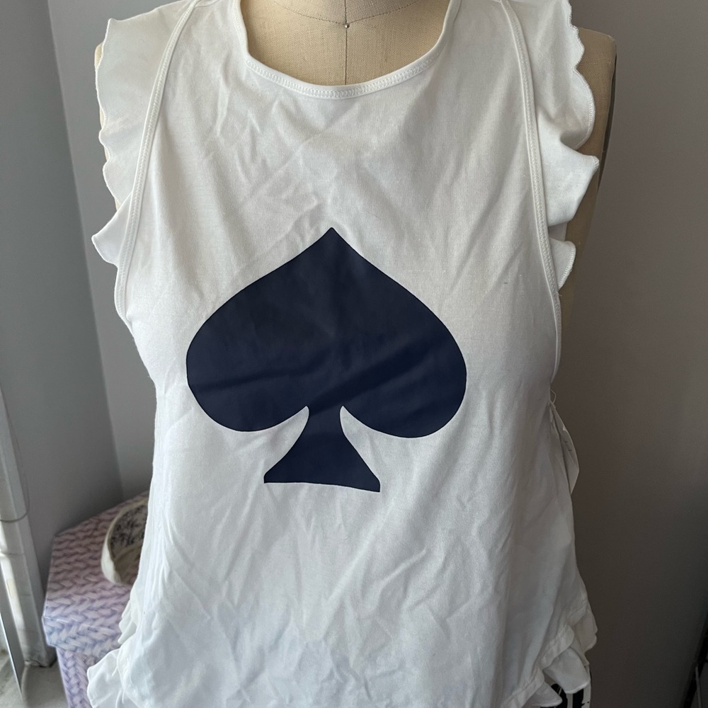 Kate Spade Ruffle and Navy Spade Tank Top Small